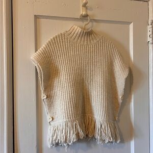 Anthropologie Cream Knit Fringe Button Sweater Vest
